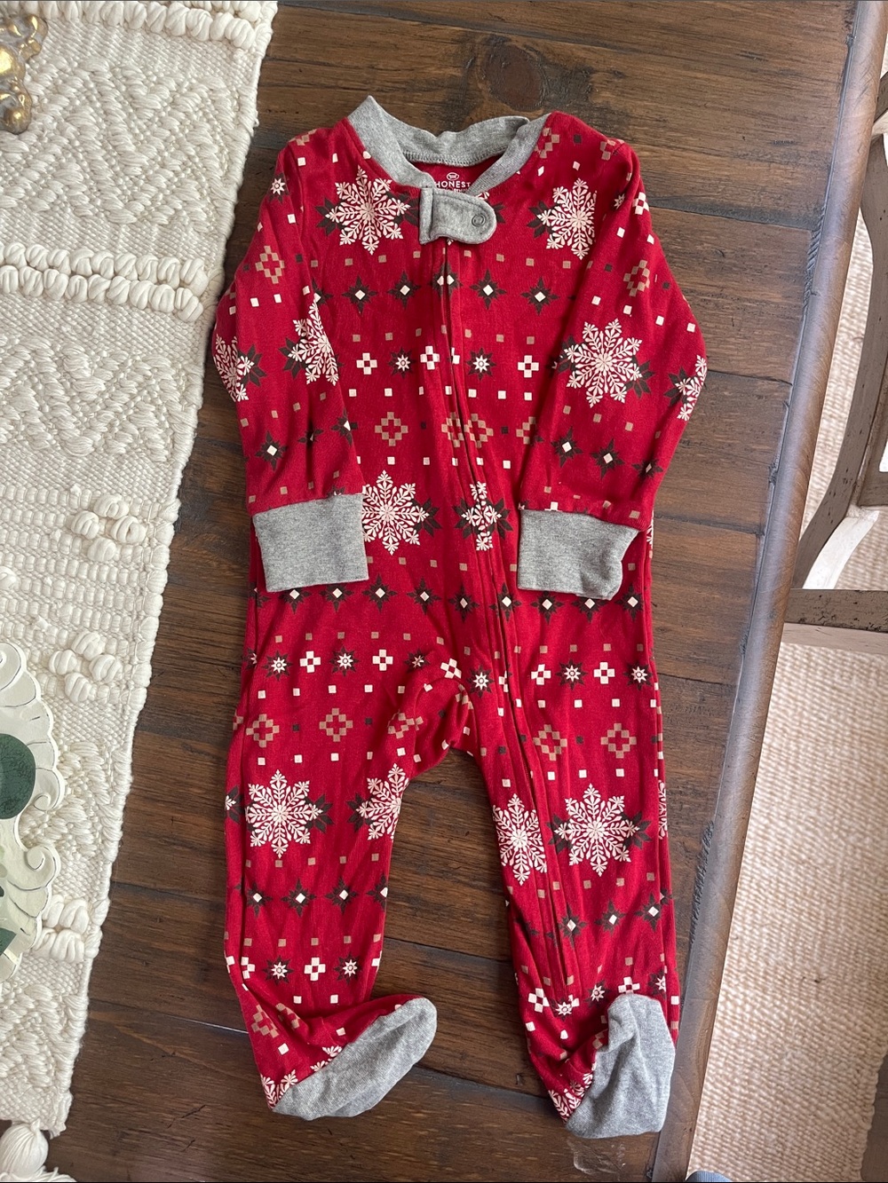 The Honest Company Red Snowflake Kids Footed One-Piece Pajamas